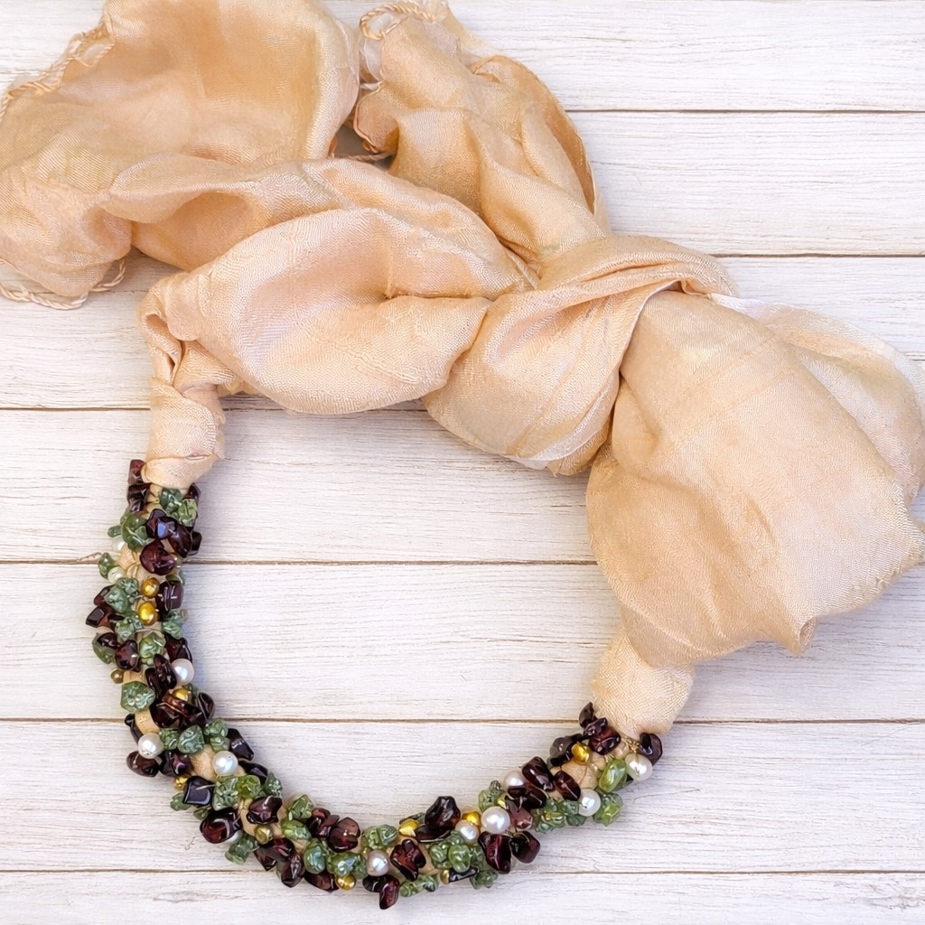 Jeweled Gemstones Thai Silk Scarf - Yellow Jeweled Gemstones Thai Silk Scarf - Yellow